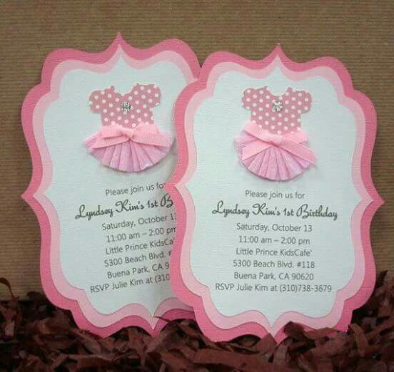 Pink birthday invitation with tutu design.