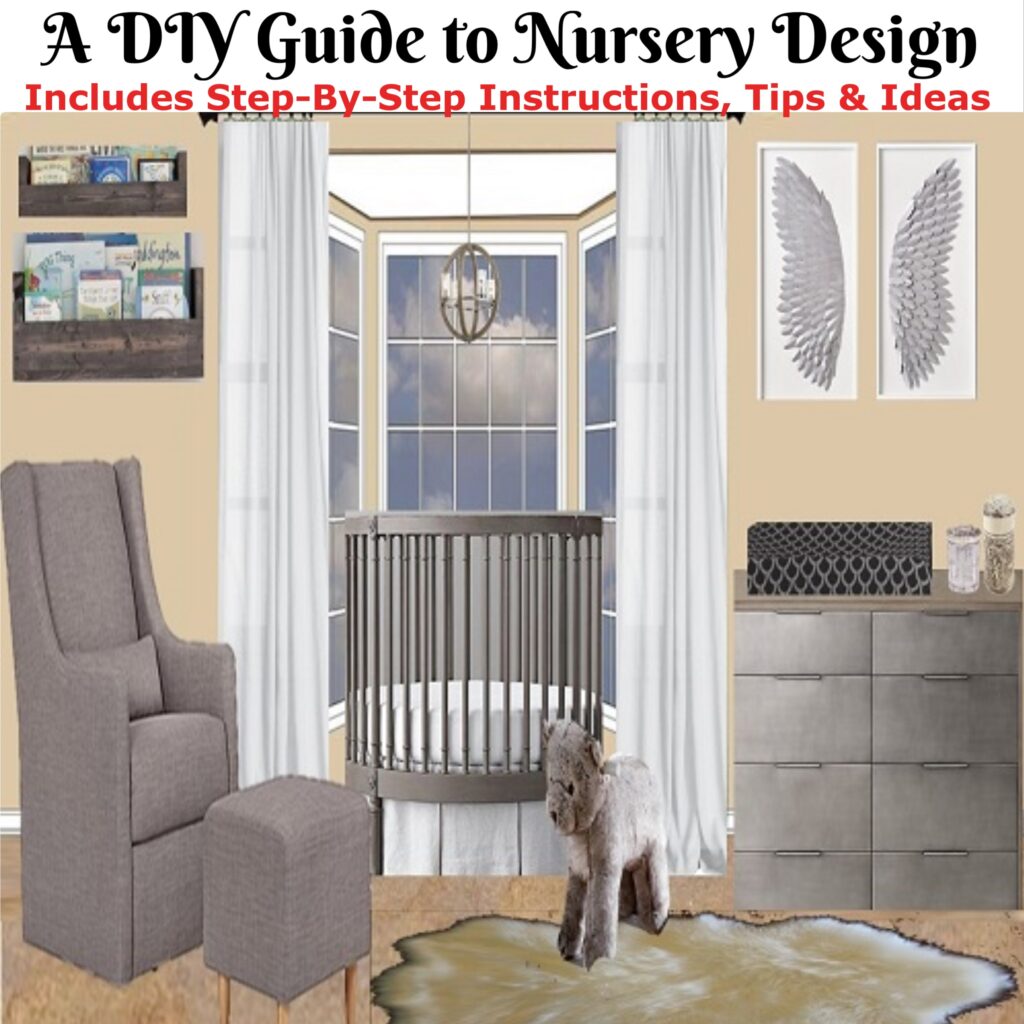 DIY nursery design with crib and chair.